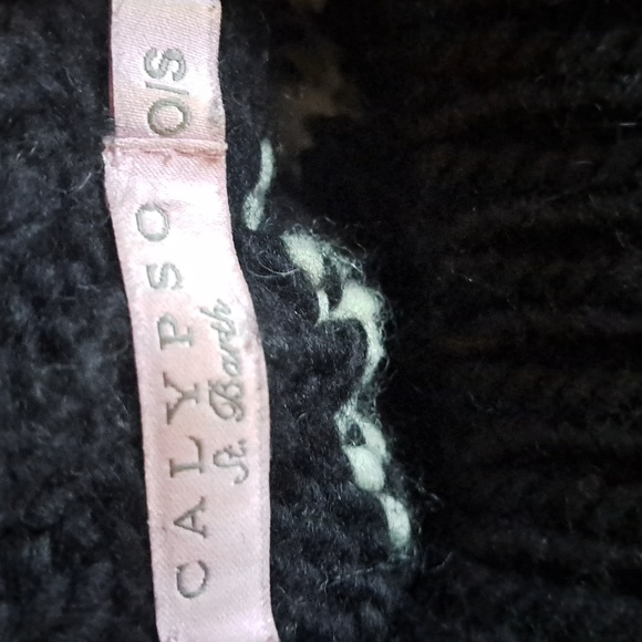 Calypso St. Barth Womens Funnel Neck Pullover Black/Cream Striped Arm Poncho OS - Picture 8 of 8